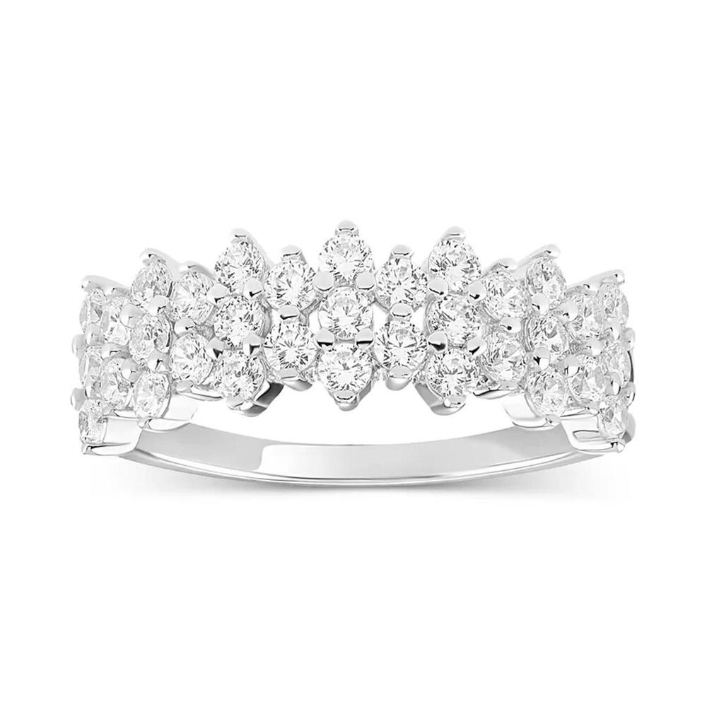 Cubic Zirconia Horizontal Cluster Ring in Sterling Silver, Size 7